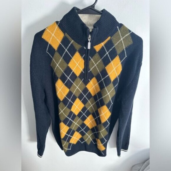 Men's BARBOUR Argyle Sweater - Navy, Yellow, and Olive - Picture 1 of 9